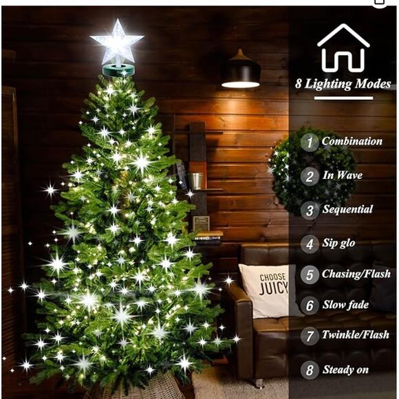 Tree Lights with Star Toppers, 410 LED,8 Modes & Memory, 6.6FT, Remote&Time - Picture 2 of 5